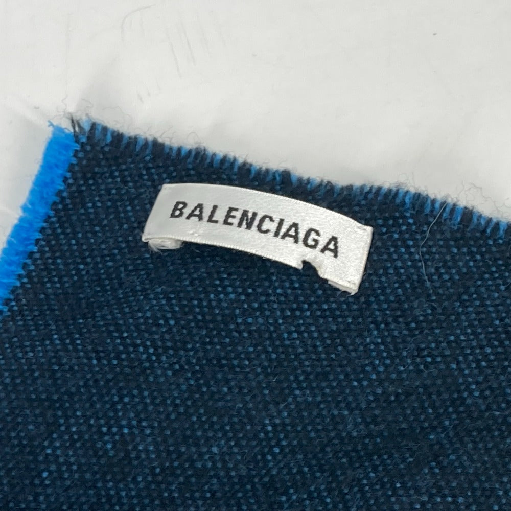 BALENCIAGA Scarf wool blue logo mens Used Authentic