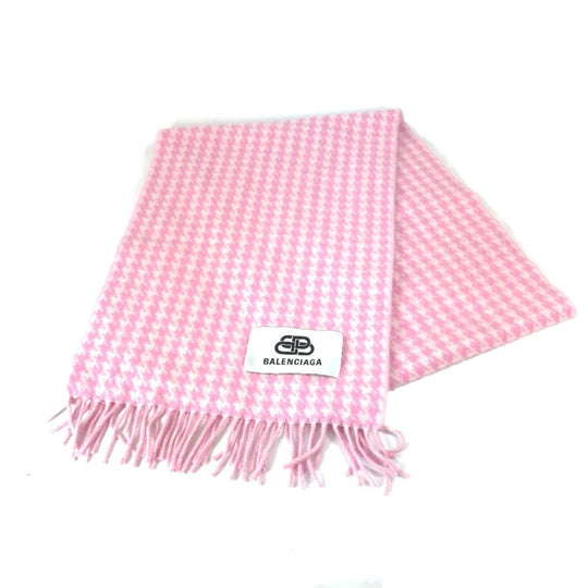 BALENCIAGA Scarf Wool / cashmere pink Check logo Women Used Authentic