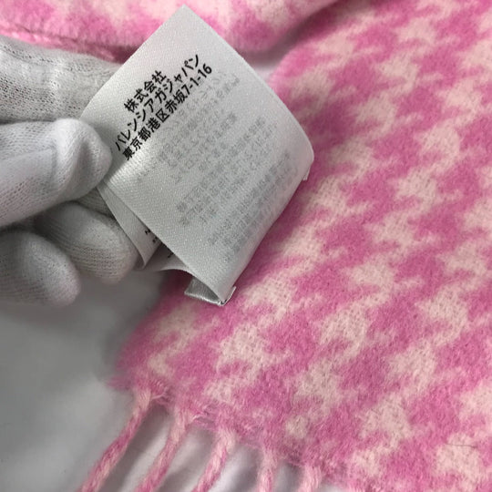 BALENCIAGA Scarf Wool / cashmere pink Check logo Women Used Authentic