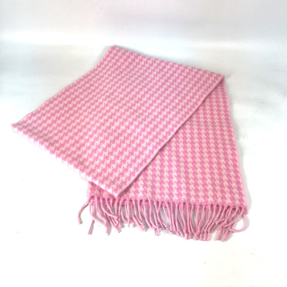 BALENCIAGA Scarf Wool / cashmere pink Check logo Women Used Authentic