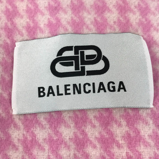 BALENCIAGA Scarf Wool / cashmere pink Check logo Women Used Authentic