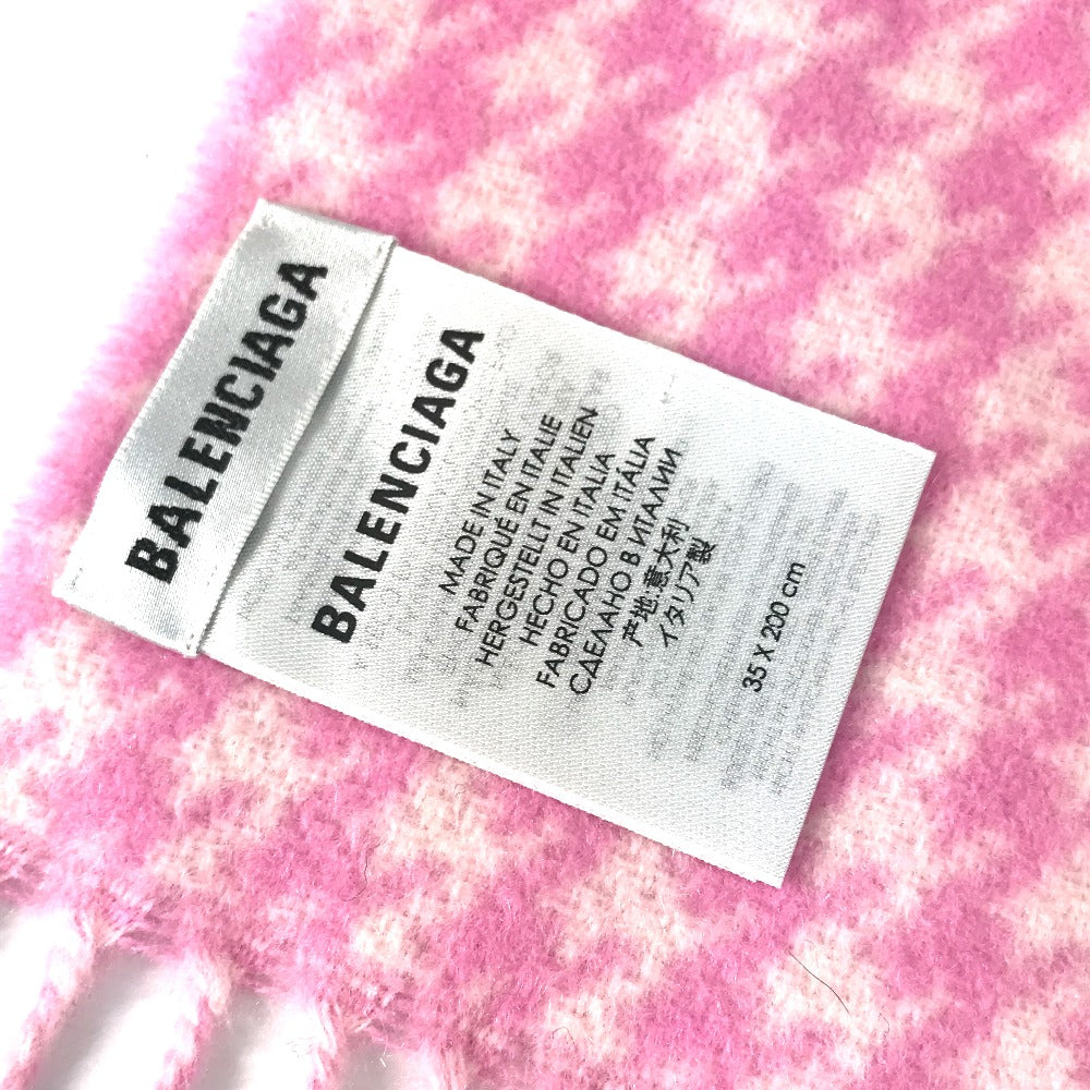 BALENCIAGA Scarf Wool / cashmere pink Check logo Women Used Authentic