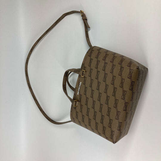 BALENCIAGA Tote Bag 702699 leather beige shoulder bag BB total logo Women Used Authentic