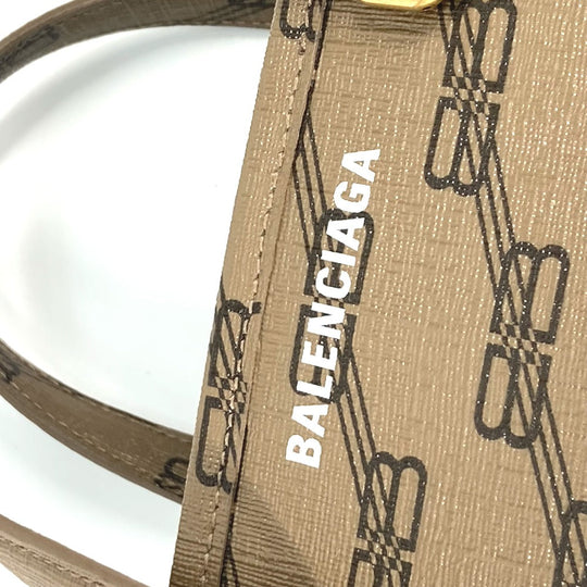 BALENCIAGA Tote Bag 702699 leather beige shoulder bag BB total logo Women Used Authentic