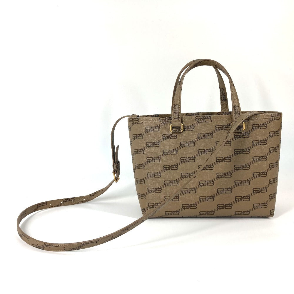 BALENCIAGA Tote Bag 702699 leather beige shoulder bag BB total logo Women Used Authentic