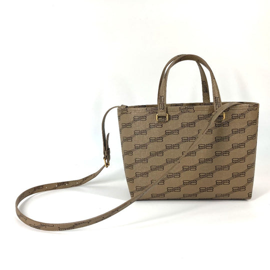 BALENCIAGA Tote Bag 702699 leather beige shoulder bag BB total logo Women Used Authentic
