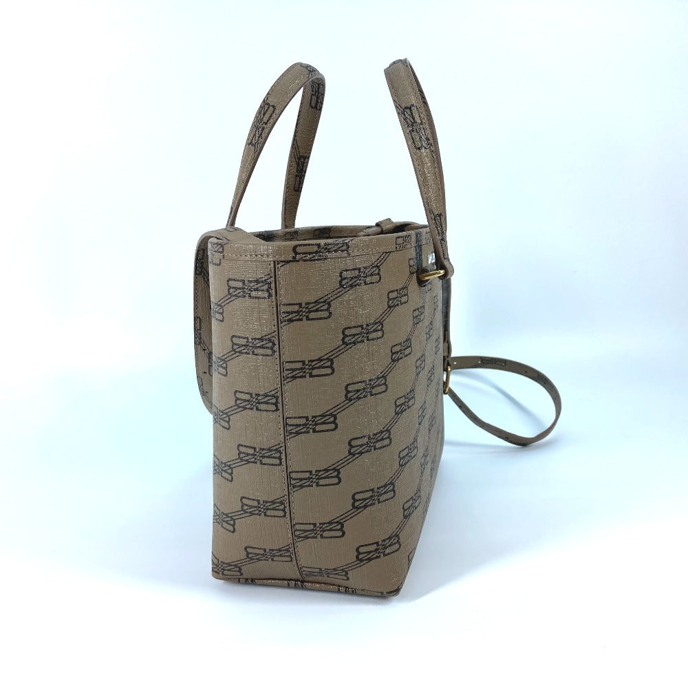 BALENCIAGA Tote Bag 702699 leather beige shoulder bag BB total logo Women Used Authentic