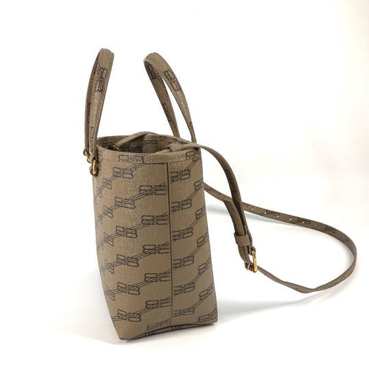 BALENCIAGA Tote Bag 702699 leather beige shoulder bag BB total logo Women Used Authentic