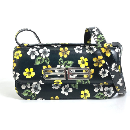BALENCIAGA Shoulder Bag 674693 leather black GOSSIP gossip flower