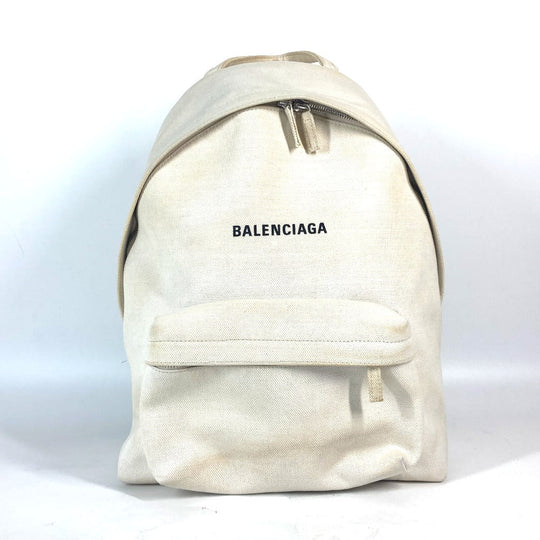 BALENCIAGA Backpack 552374 canvas white Everyday logo unisex(Unisex) Used Authentic
