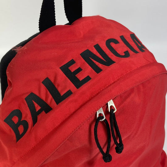 BALENCIAGA Backpack 507460 Nylon Red Bicolor Bag Wheel logo mens Used Authentic