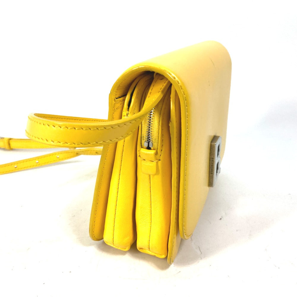 BALENCIAGA Shoulder Bag 592898 leather yellow Bag 2WAY bag clutch bag B logo Women Used Authentic