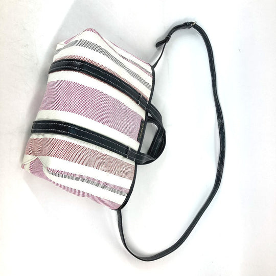 BALENCIAGA Handbag 671404 Leather, Raffia pink stripe BARBES SMALL Women Used Authentic