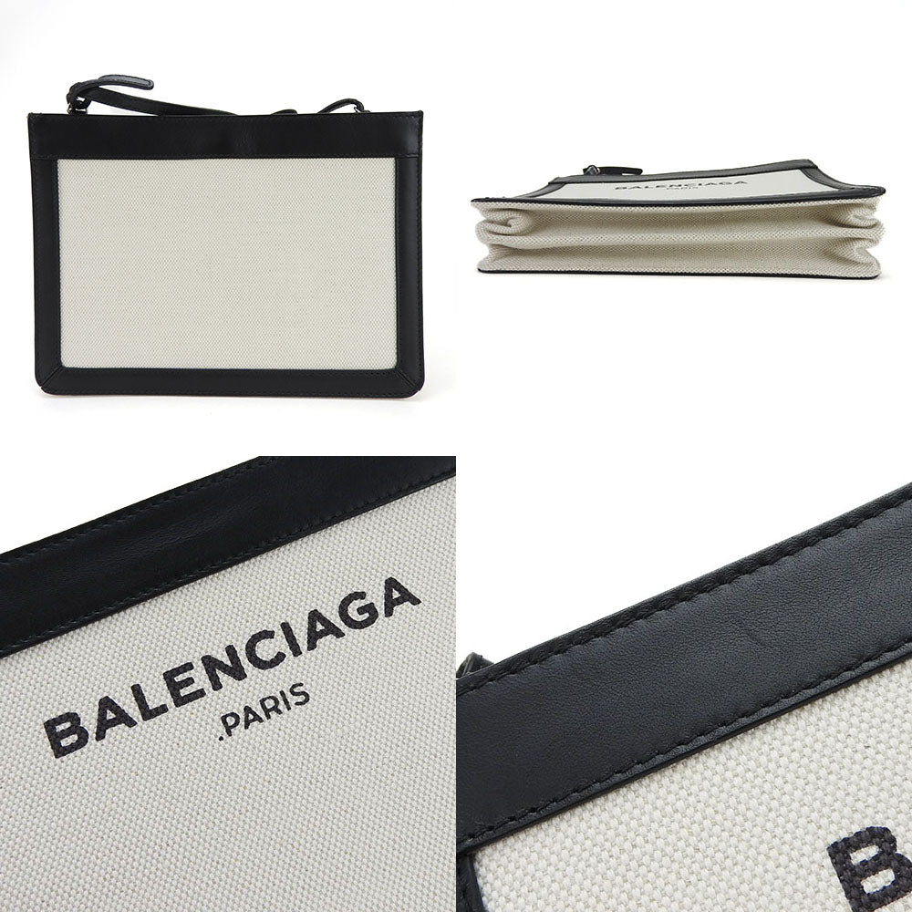 BALENCIAGA Shoulder Bag 390641 Canvas, Leather Ivory Navy Pochette Women Used Authentic