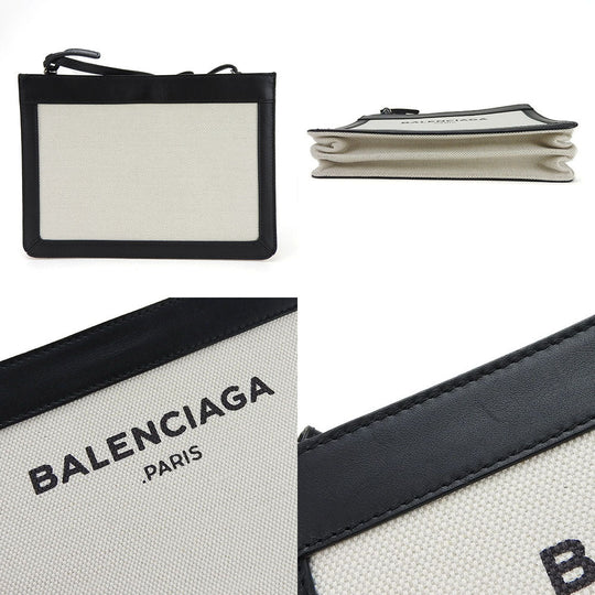 BALENCIAGA Shoulder Bag 390641 Canvas, Leather Ivory Navy Pochette Women Used Authentic
