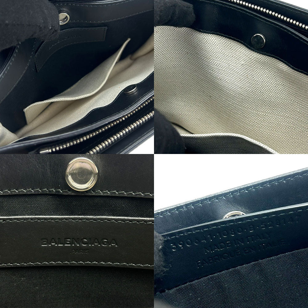 BALENCIAGA Shoulder Bag 390641 Canvas, Leather Ivory Navy Pochette Women Used Authentic
