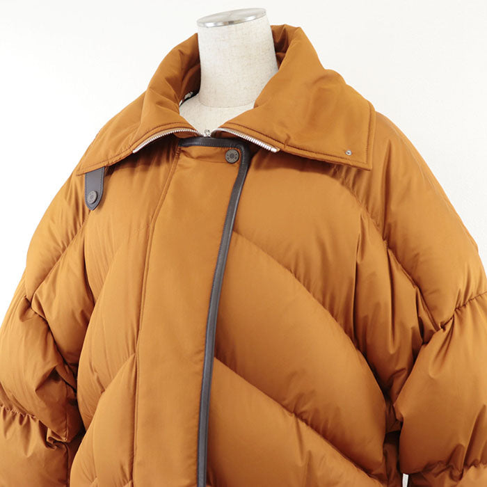 HERMES Down jacket [Outer material] 100% polyester; [Lining] 98% polyester, 2% polyurethane; [Filling] 90% down, 10% feather; [Knitted part] 80% virgin wool Orange Women 36 Used Authentic