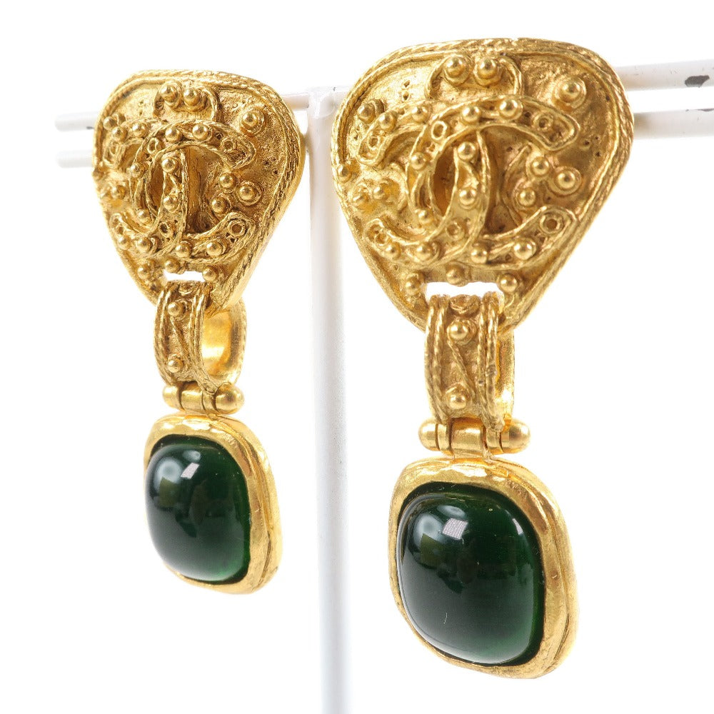 CHANEL Earring Plated Gold gold vintage Green stone Women Used Authentic