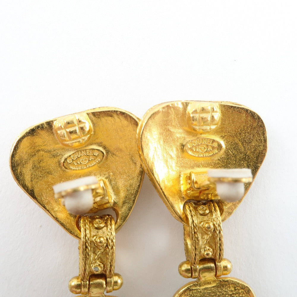 CHANEL Earring Plated Gold gold vintage Green stone Women Used Authentic