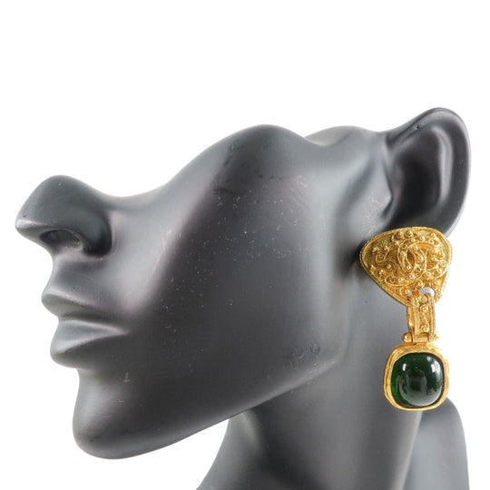 CHANEL Earring Plated Gold gold vintage Green stone Women Used Authentic