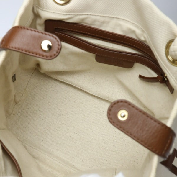 MICHAEL KORS Tote Bag Canvas, Leather, Sailcloth White x brown rope bag Marine Style Women Used Authentic