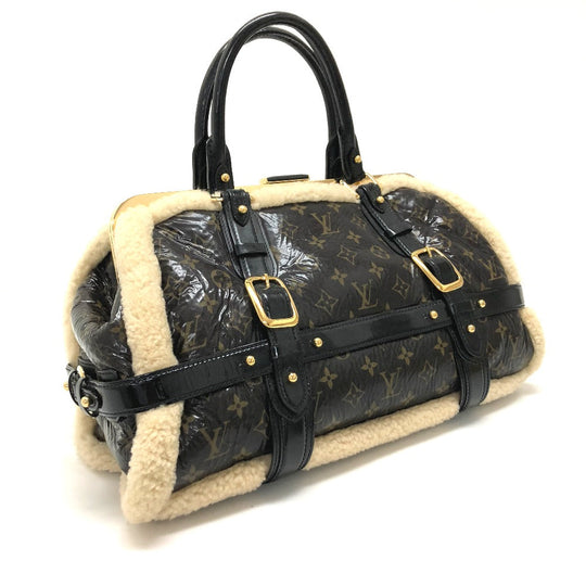 LOUIS VUITTON Handbag M95574 Patent Leather, Sheepskin Brown Monogram Shearing storm Women Used Authentic