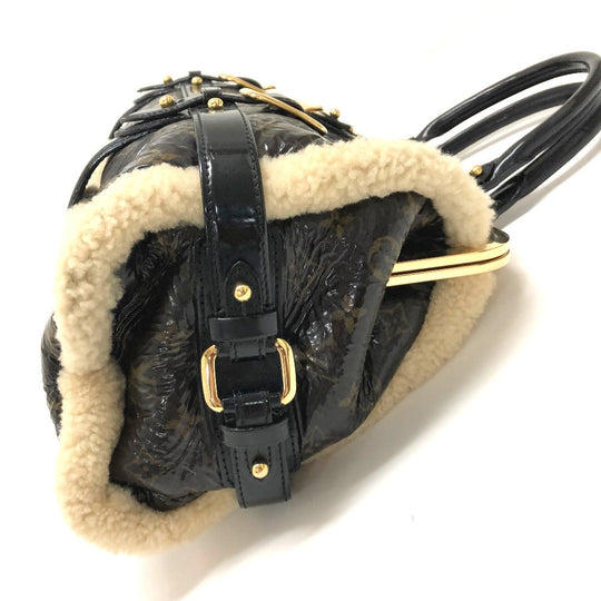 LOUIS VUITTON Handbag M95574 Patent Leather, Sheepskin Brown Monogram Shearing storm Women Used Authentic