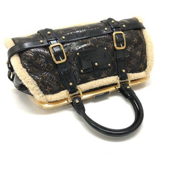 LOUIS VUITTON Handbag M95574 Patent Leather, Sheepskin Brown Monogram Shearing storm Women Used Authentic