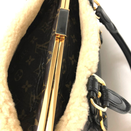 LOUIS VUITTON Handbag M95574 Patent Leather, Sheepskin Brown Monogram Shearing storm Women Used Authentic