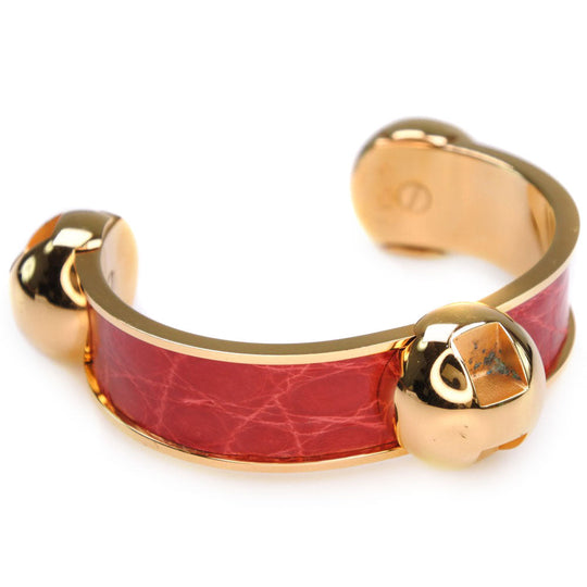 HERMES Bangle Metal leather gold Women Used Authentic