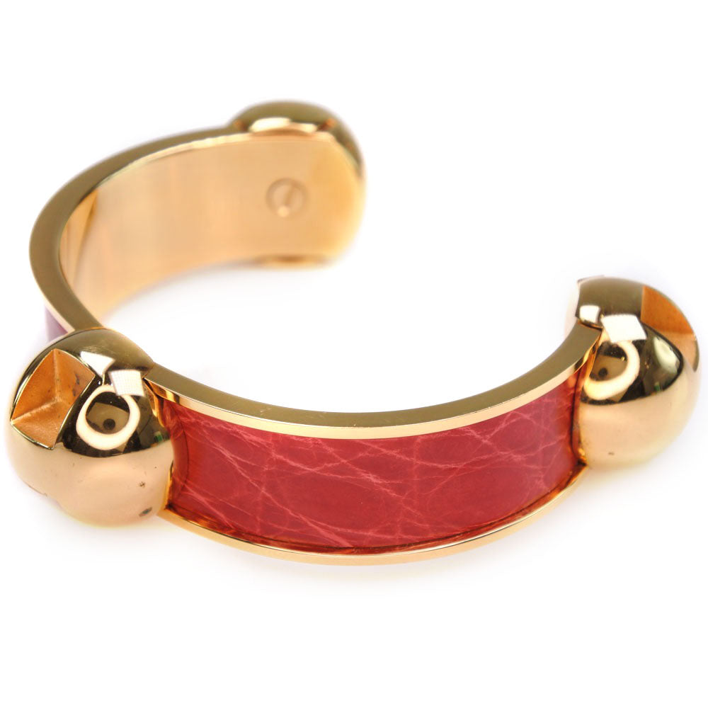 HERMES Bangle Metal leather gold Women Used Authentic