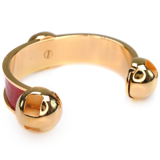 HERMES Bangle Metal leather gold Women Used Authentic