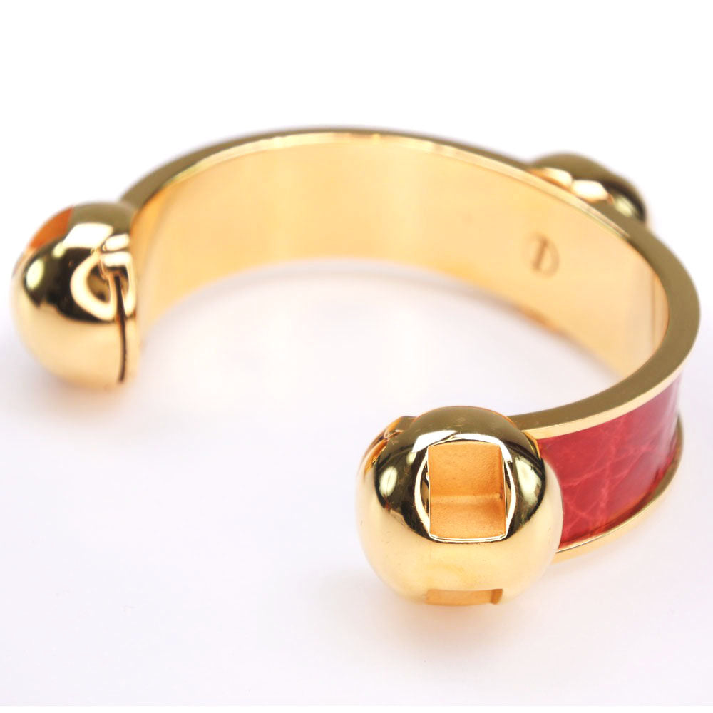 HERMES Bangle Metal leather gold Women Used Authentic