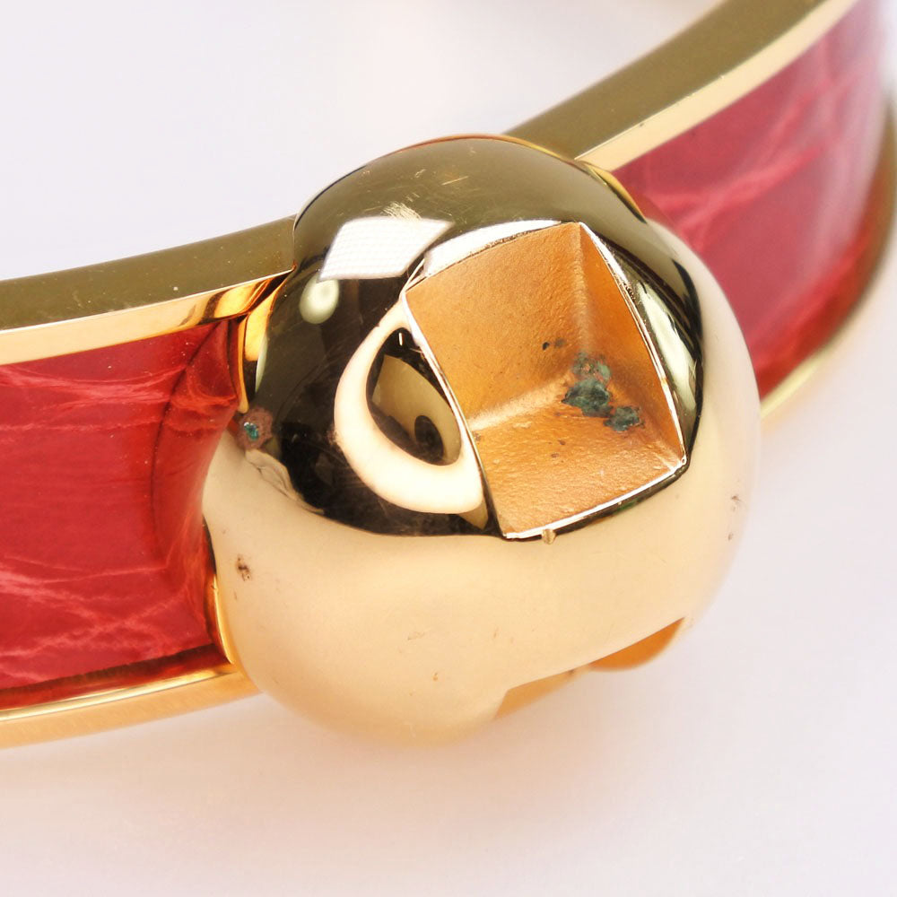 HERMES Bangle Metal leather gold Women Used Authentic