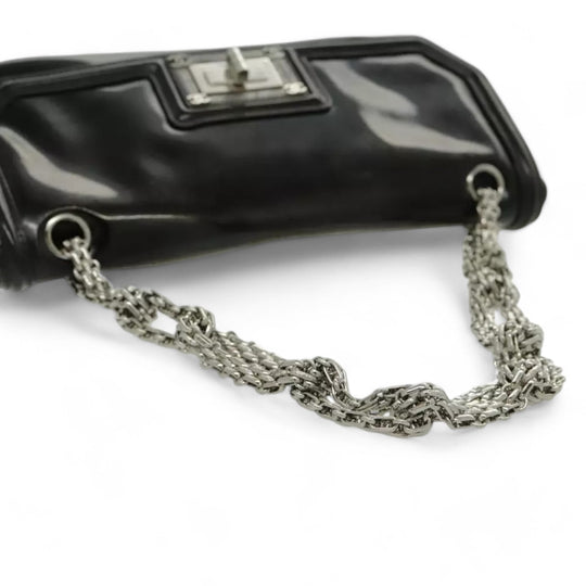 CHANEL Chain Shoulder Bag Patent Leather Black Silver CC