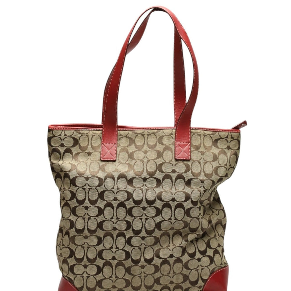 COACH Tote Bag 6071 canvas Red Tote Bag Signature Women Used Authentic