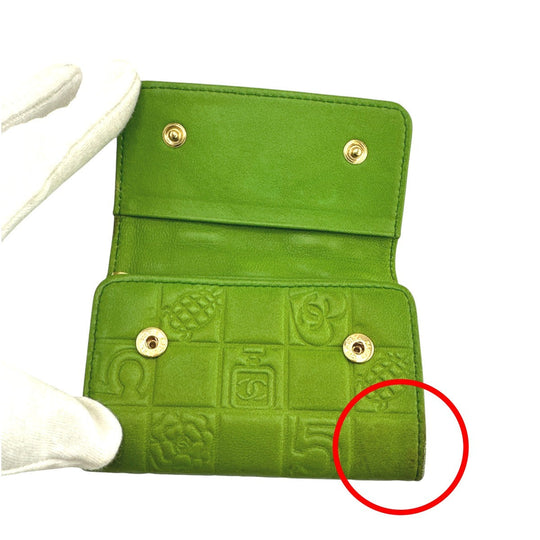 CHANEL Key case Key holder  leather green 6-key case Key holder Icon line Women Used Authentic