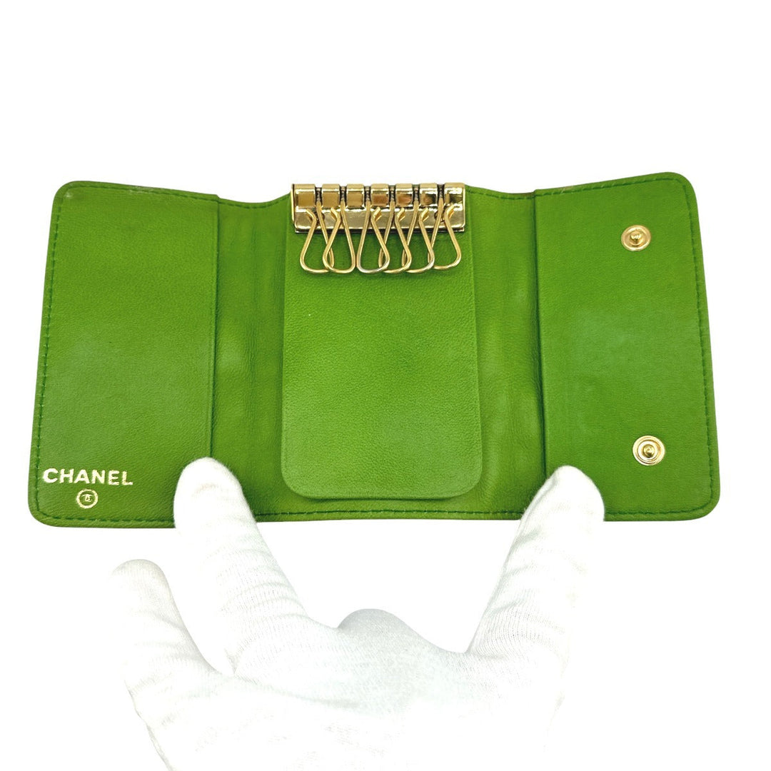 CHANEL Key case Key holder  leather green 6-key case Key holder Icon line Women Used Authentic