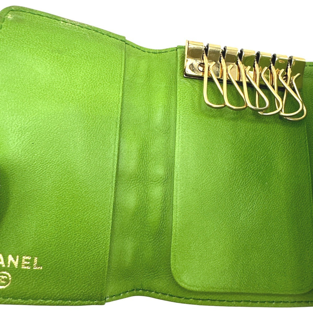 CHANEL Key case Key holder  leather green 6-key case Key holder Icon line Women Used Authentic