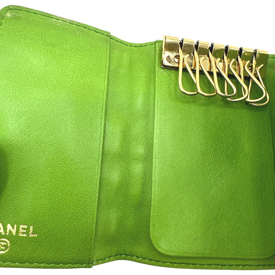 CHANEL Key case Key holder  leather green 6-key case Key holder Icon line Women Used Authentic