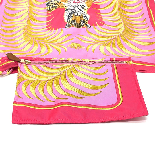 HERMES Shoulder Bag Silk / leather Pink type Tiger pattern silky city GM Women Used Authentic