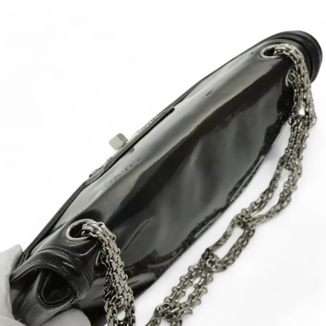 CHANEL Chain Shoulder Bag Patent Leather Black Silver CC