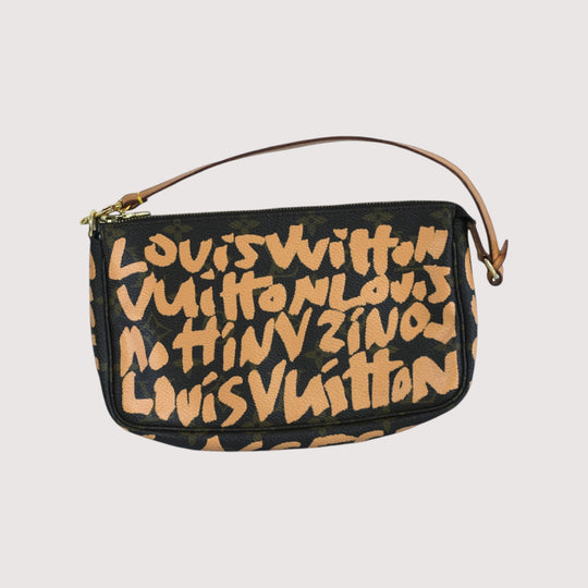 Louis Vuitton Stephen Sprouse Graffiti Clutch Monogram Canvas Brown Orange Unisex Handbag Zip