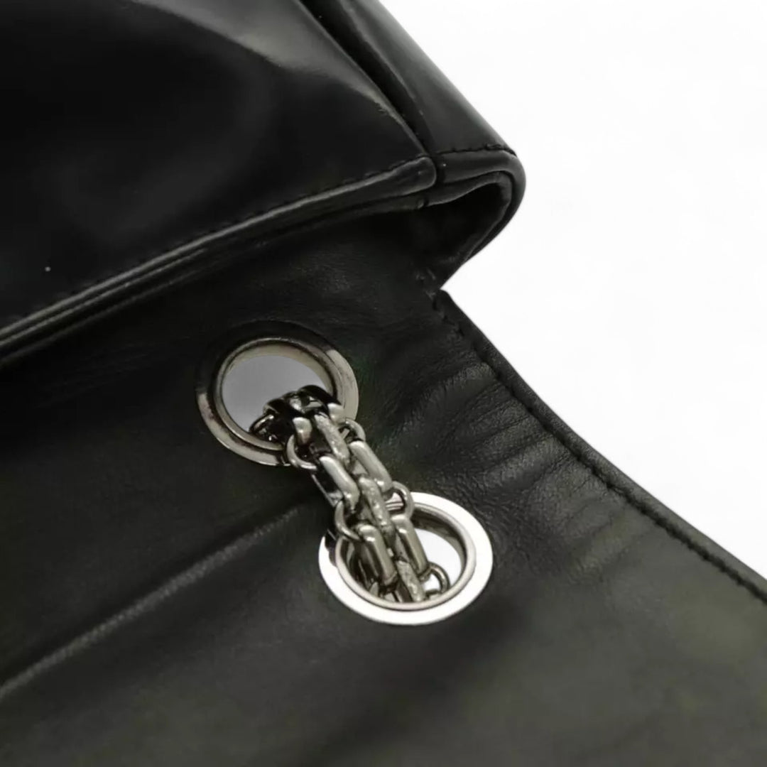 CHANEL Chain Shoulder Bag Patent Leather Black Silver CC