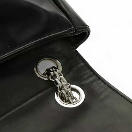 CHANEL Chain Shoulder Bag Patent Leather Black Silver CC