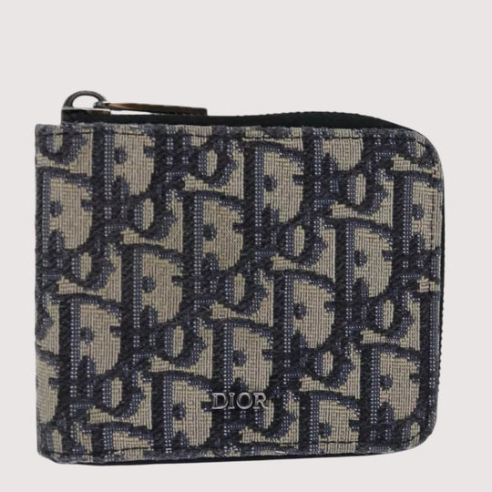 Christian Dior Trotter Canvas Zip Wallet Navy Silver Men's Vintage Wallet