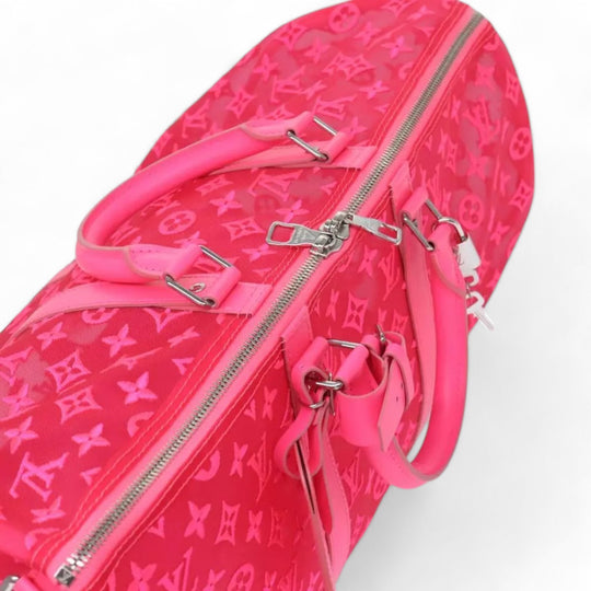Louis Vuitton Monogram Mesh Keepall Bandouliere 50 Bag Pink M45048 Boston Style for Women
