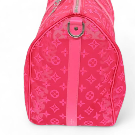 Louis Vuitton Monogram Mesh Keepall Bandouliere 50 Bag Pink M45048 Boston Style for Women