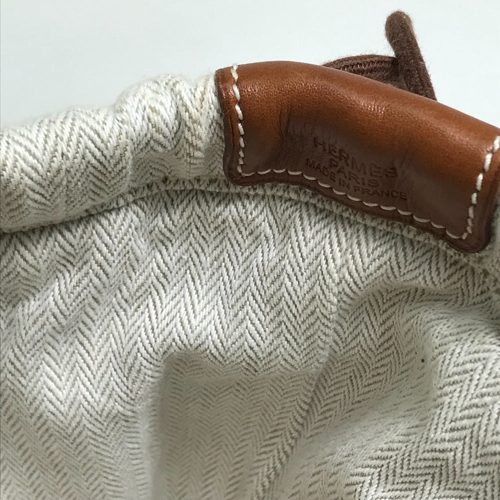 HERMES Pouch Towal chevron Beige type Foolby 25 Women Secondhand Authentic