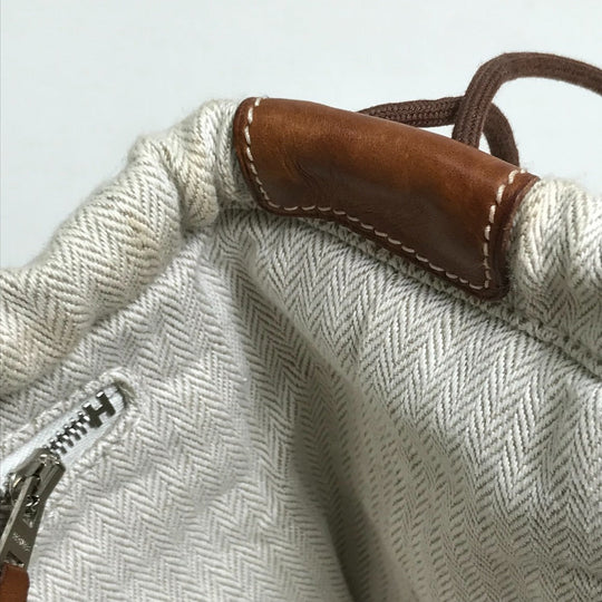 HERMES Pouch Towal chevron Beige type Foolby 25 Women Secondhand Authentic